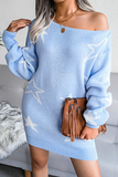 Lutaotie Casual The stars Draw String  Contrast Off the Shoulder Pencil Skirt Dresses Sweater