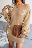 Lutaotie Casual The stars Draw String  Contrast Off the Shoulder Pencil Skirt Dresses Sweater