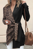 lutaotie Casual Elegant Leopard Patchwork Strap Design V Neck Outerwear