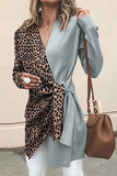 lutaotie Casual Elegant Leopard Patchwork Strap Design V Neck Outerwear