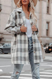 lutaotie Casual Elegant Plaid Pocket Buckle Turndown Collar Outerwear