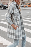 lutaotie Casual Elegant Plaid Pocket Buckle Turndown Collar Outerwear