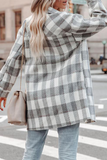 lutaotie Casual Elegant Plaid Pocket Buckle Turndown Collar Outerwear