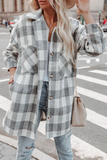 lutaotie Casual Elegant Plaid Pocket Buckle Turndown Collar Outerwear