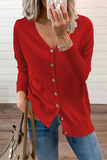 Lutaotie Casual Solid Patchwork Buckle V Neck Sweater(12 Colors)