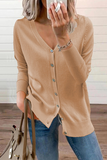 Lutaotie Casual Solid Patchwork Buckle V Neck Sweater(12 Colors)