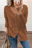 Lutaotie Casual Solid Patchwork Buckle V Neck Sweater(12 Colors)