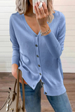 Lutaotie Casual Solid Patchwork Buckle V Neck Sweater(12 Colors)