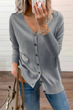 Lutaotie Casual Solid Patchwork Buckle V Neck Sweater(12 Colors)