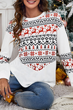 Lutaotie Casual Wapiti Snowflakes Split Joint Basic O Neck Tops