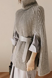 Lutaotie Casual Street Solid Patchwork Turtleneck Tops Sweater (Without Belt)(4 Colors)