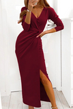 Lutaotie Fashion Elegant Solid Slit Fold V Neck Dresses