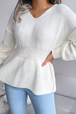 Lutaotie Casual Solid Patchwork Flounce V Neck Sweaters(3 Colors)