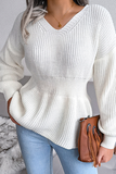 Lutaotie Casual Solid Patchwork Flounce V Neck Sweaters(3 Colors)