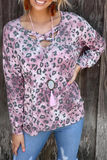 Lutaotie Casual Leopard Hollowed Out Split Joint V Neck Tops(3 colors)