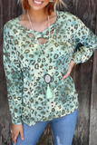 Lutaotie Casual Leopard Hollowed Out Split Joint V Neck Tops(3 colors)