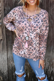 Lutaotie Casual Leopard Hollowed Out Split Joint V Neck Tops(3 colors)