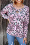 Lutaotie Casual Leopard Hollowed Out Split Joint V Neck Tops(3 colors)