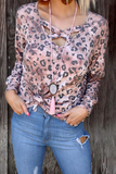 Lutaotie Casual Leopard Hollowed Out Split Joint V Neck Tops(3 colors)