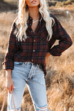 Lutaotie Casual Plaid Pocket Buckle Turndown Collar Tops