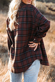 Lutaotie Casual Plaid Pocket Buckle Turndown Collar Tops