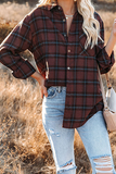 Lutaotie Casual Plaid Pocket Buckle Turndown Collar Tops