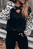 Lutaotie Casual Leopard Hollowed Out Split Joint V Neck Tops