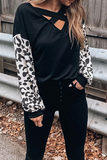 Lutaotie Casual Leopard Hollowed Out Split Joint V Neck Tops