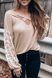 Lutaotie Casual Leopard Hollowed Out Split Joint V Neck Tops