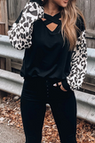 Lutaotie Casual Leopard Hollowed Out Split Joint V Neck Tops