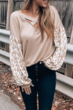 Lutaotie Casual Leopard Hollowed Out Split Joint V Neck Tops