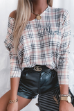 Lutaotie Casual Letter Plaid Split Joint Basic Oblique Collar Tops