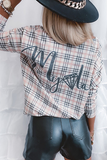 Lutaotie Casual Letter Plaid Split Joint Basic Oblique Collar Tops