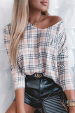 Lutaotie Casual Letter Plaid Split Joint Basic Oblique Collar Tops