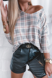 Lutaotie Casual Letter Plaid Split Joint Basic Oblique Collar Tops