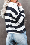 Lutaotie Casual Striped Split Joint Buckle Turndown Collar Tops