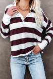 Lutaotie Casual Striped Split Joint Buckle Turndown Collar Tops