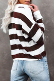 Lutaotie Casual Striped Split Joint Buckle Turndown Collar Tops