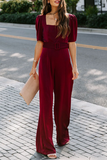 Lutaotie Fashion Elegant Solid Fold With Belt Square Collar Jumpsuits