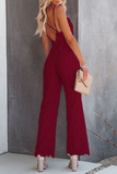 Lutaotie Fashion Street Solid Patchwork Backless V Neck Straight Jumpsuits