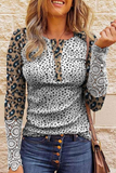 Lutaotie Casual Leopard Lace Buckle O Neck Tops