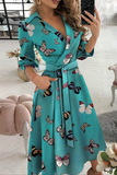 Lutaotie Fashion Elegant Print Solid Patchwork Frenulum V Neck A Line Dresses(10 Colors)