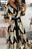 Lutaotie Fashion Elegant Print Solid Patchwork Frenulum V Neck A Line Dresses(10 Colors)