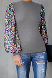 Lutaotie Fashion Casual Patchwork Sequins Half A Turtleneck Tops(6 Colors)