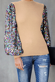 Lutaotie Fashion Casual Patchwork Sequins Half A Turtleneck Tops(6 Colors)