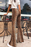 Lutaotie Fashion Street Animal Print Leopard Split Joint Basic Boot Cut High Waist Full Print Bottoms