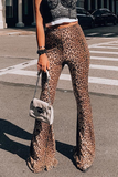 Lutaotie Fashion Street Animal Print Leopard Split Joint Basic Boot Cut High Waist Full Print Bottoms