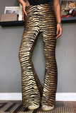 Lutaotie Fashion Street Animal Print Leopard Split Joint Basic Boot Cut High Waist Full Print Bottoms