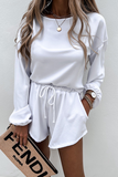 Lutaotie Fashion Street Solid Split Joint O Neck Long Sleeve Two Pieces