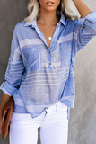 Lutaotie Casual Plaid Pocket Buckle Turndown Collar Tops